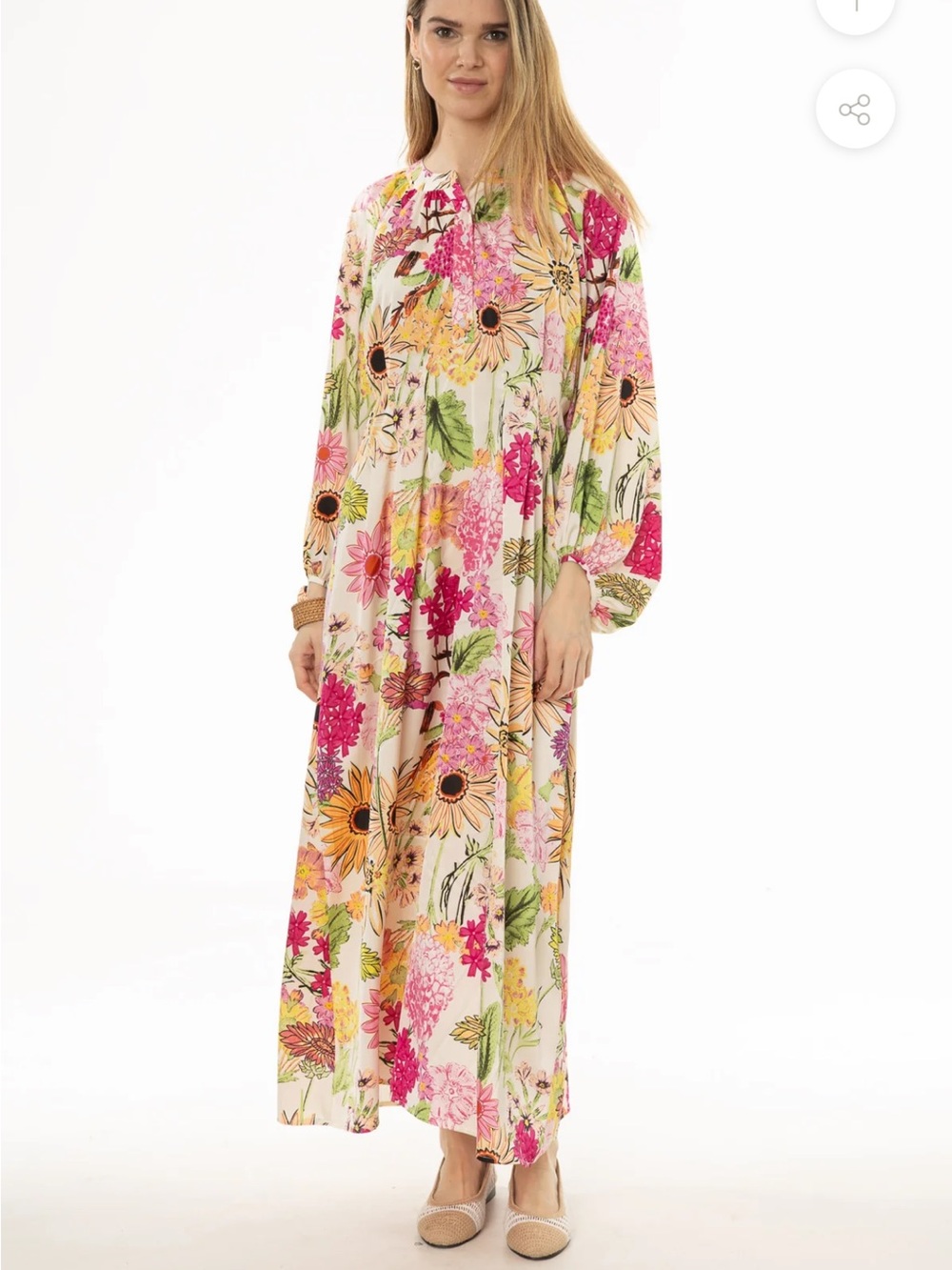 Blank NYC Floral Midi Dress in Pink, Yellow & Green